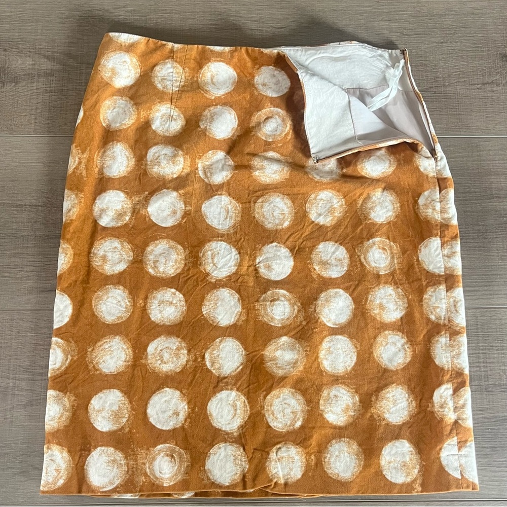 MAEVE Anthropologie Corded Dots‎ Pencil Skirt Size 6 Mustard Gold Circles Lined - Picture 5 of 9